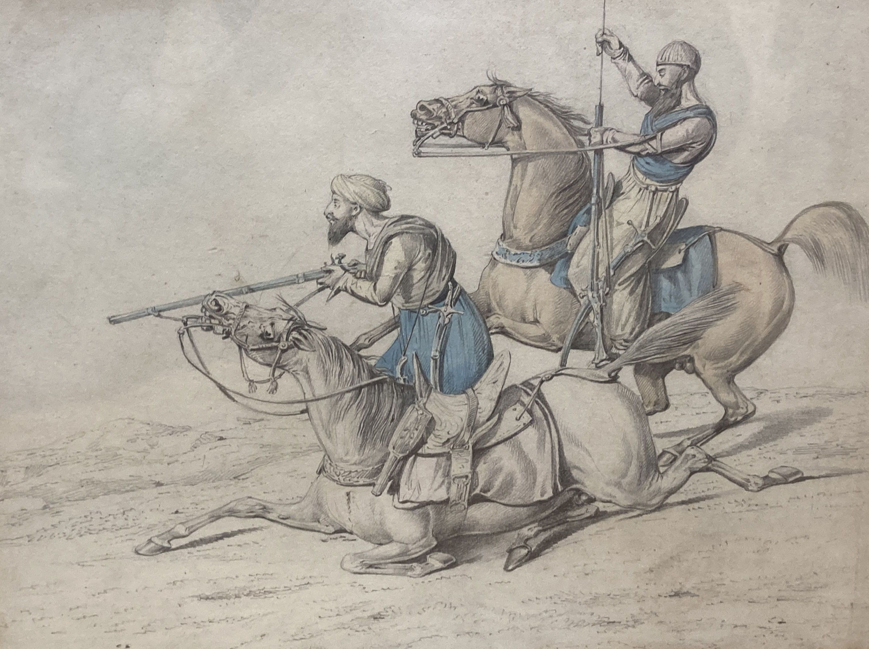 Attributed to Henry Alken (1785-1851), pencil and watercolour, Arab huntsman on horseback, 20.5 x 27cm